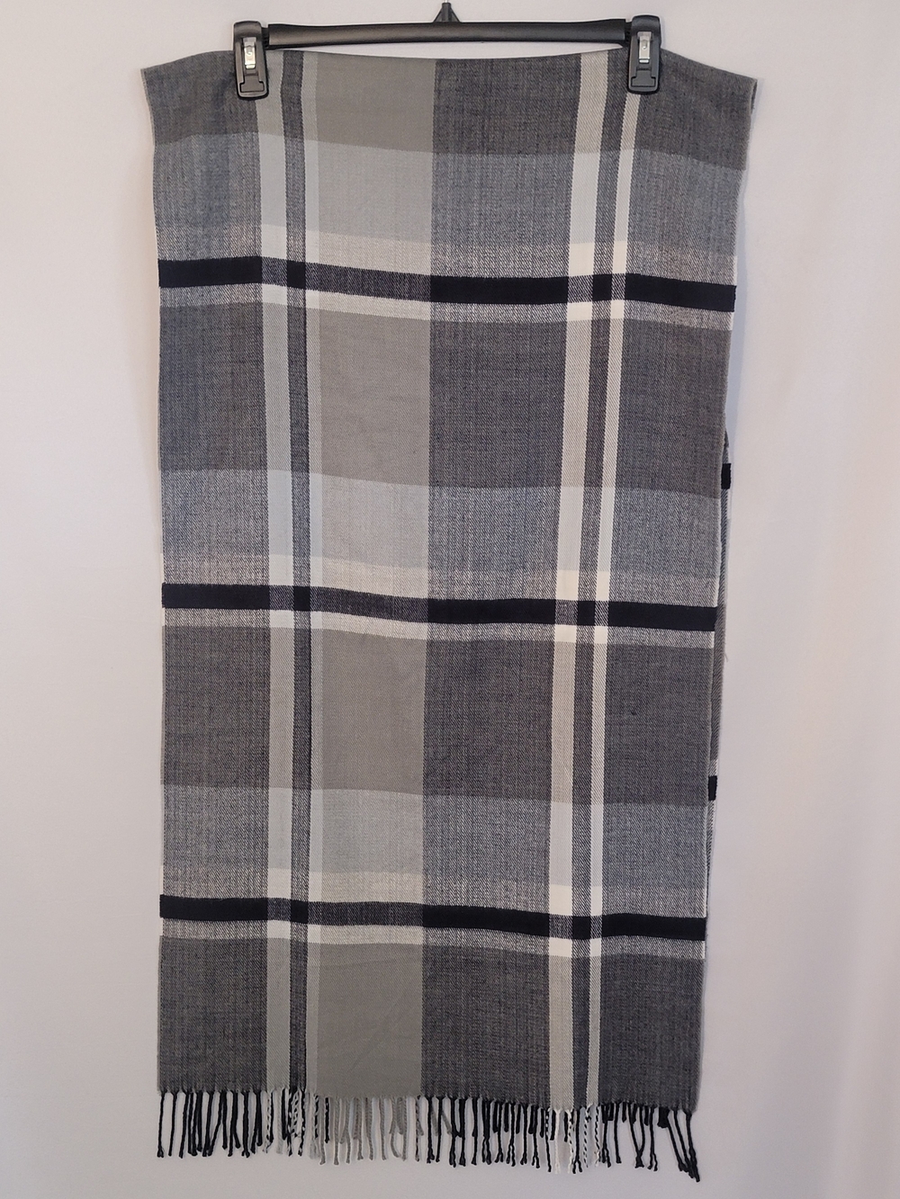 No Brand Women's/Men's Gray Plaid Fringe Scarf